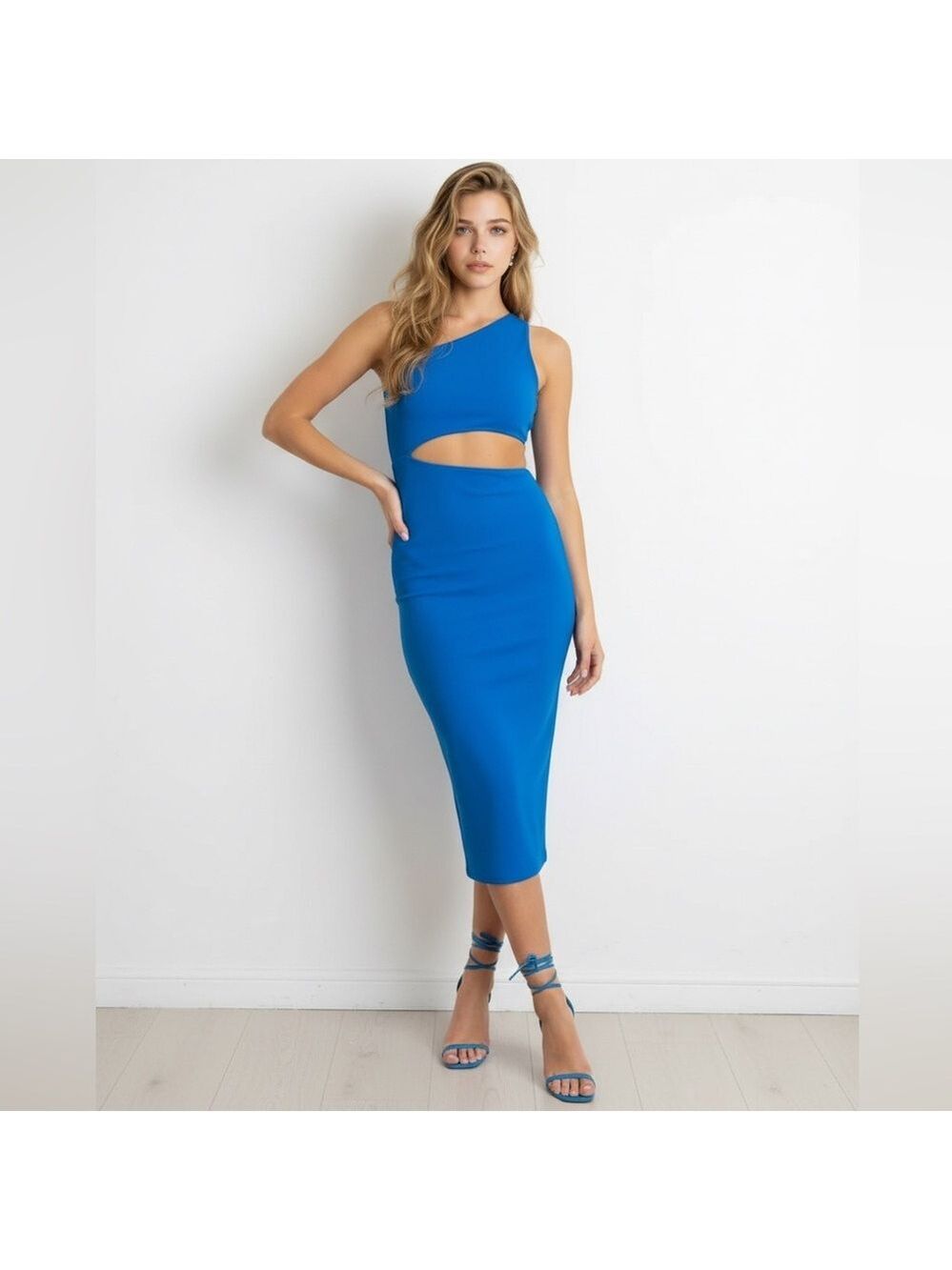 Susana Monaco One Shoulder Cut Out Dress in Mosaic Blue